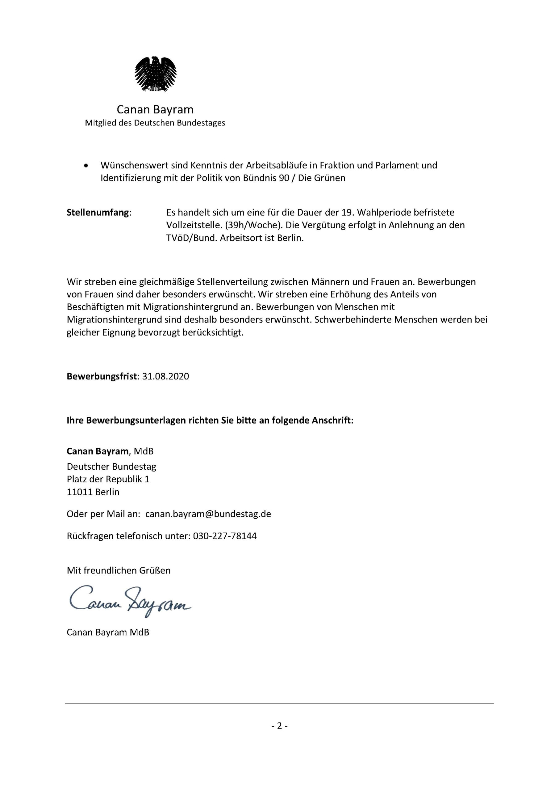 Stellenausschreibung WiMi Bundestagsbüro
